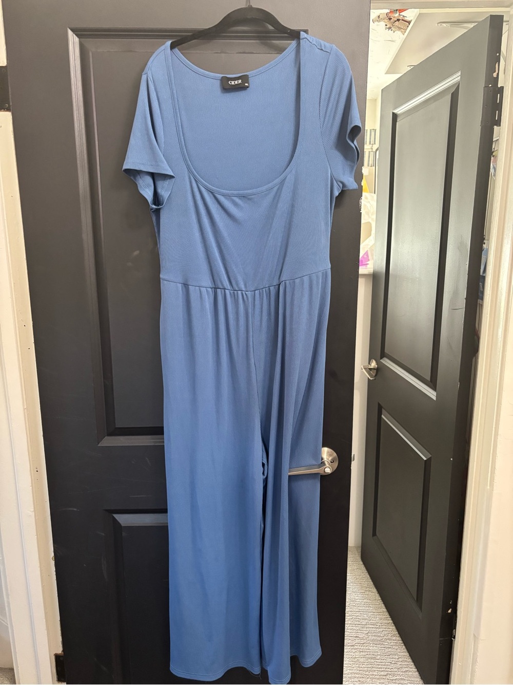 Cider Blue Scoop Neck Short Sleeve Jumpsuit